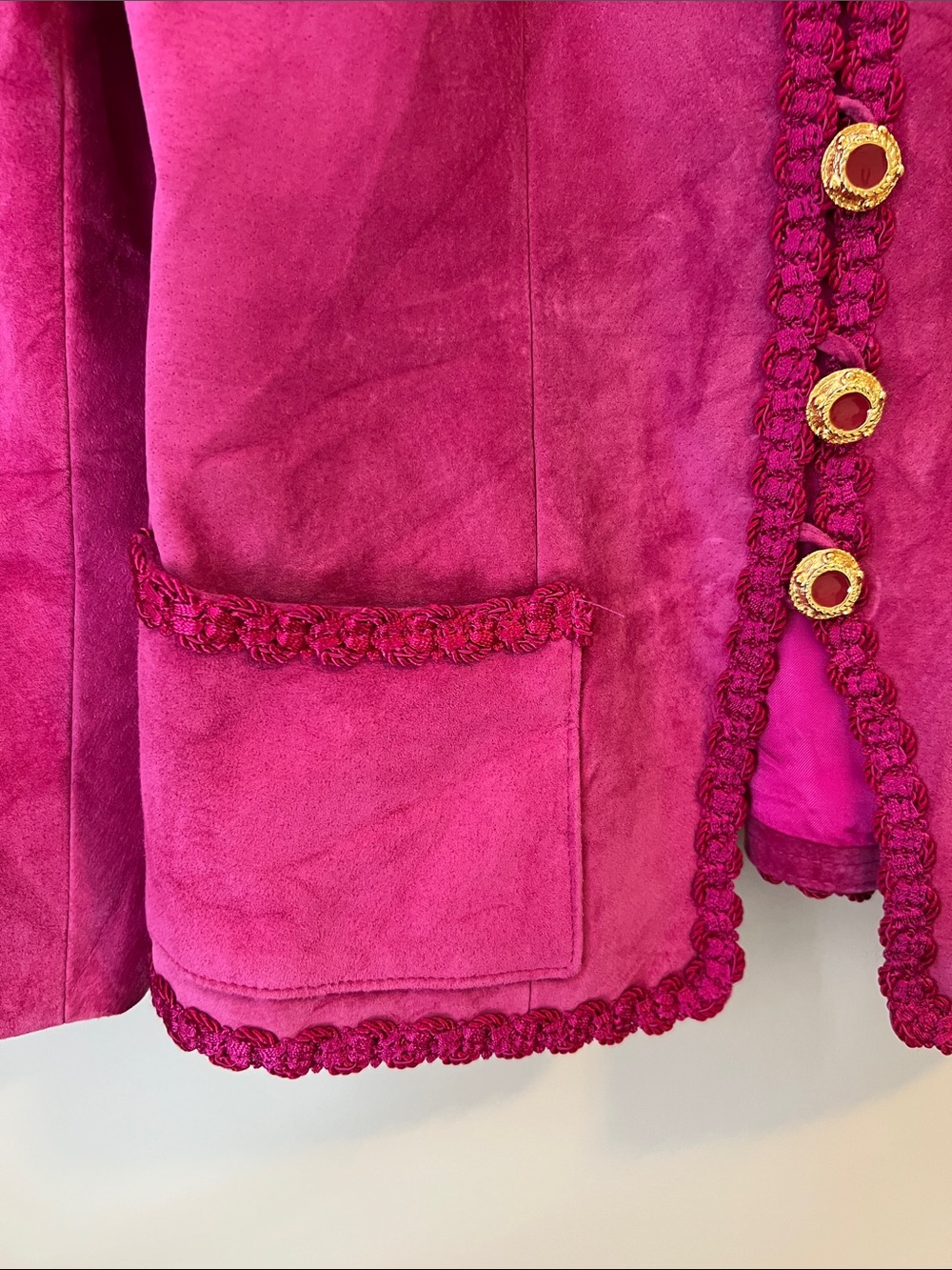 Danier Fuchsia Suede Jacket with Gold Buttons - Picture 3 of 6